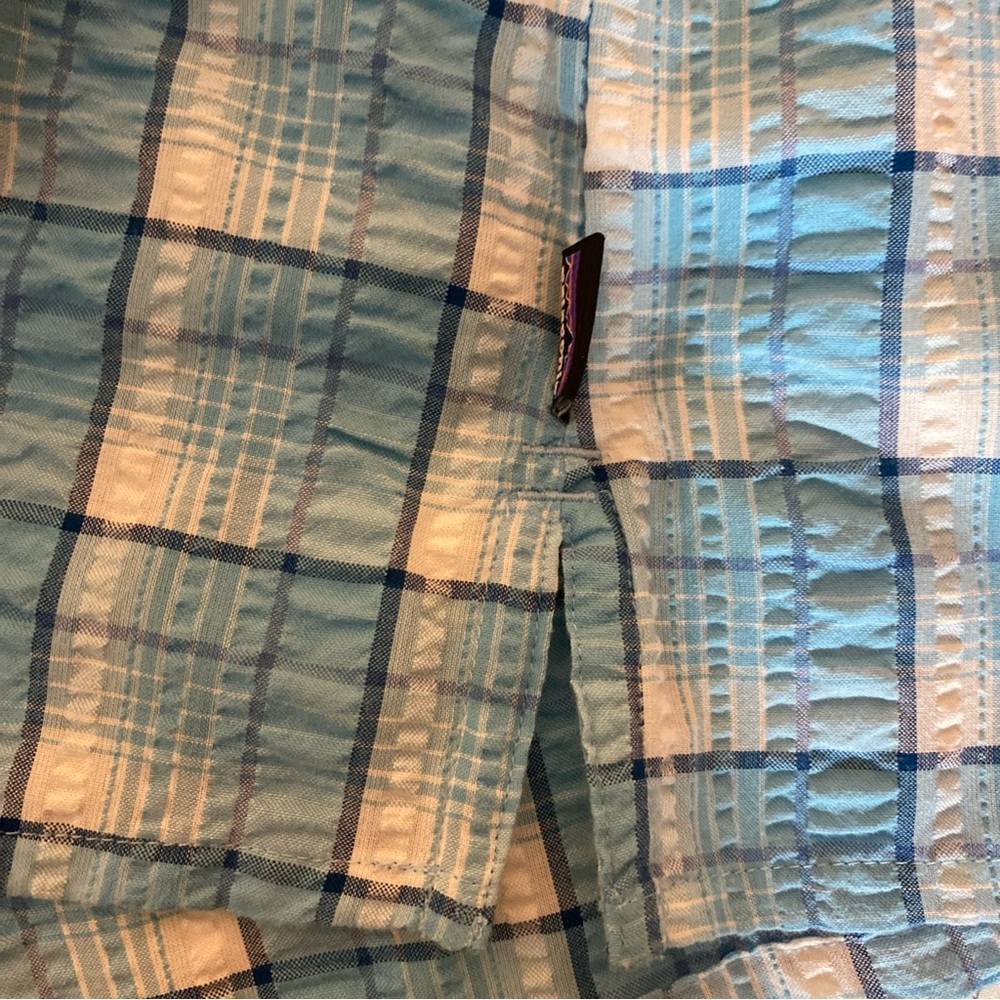 Patagonia Men's Puckerware Short Sleeve Shirt size Medium Plaid Poly cotton Blue - Picture 10 of 11